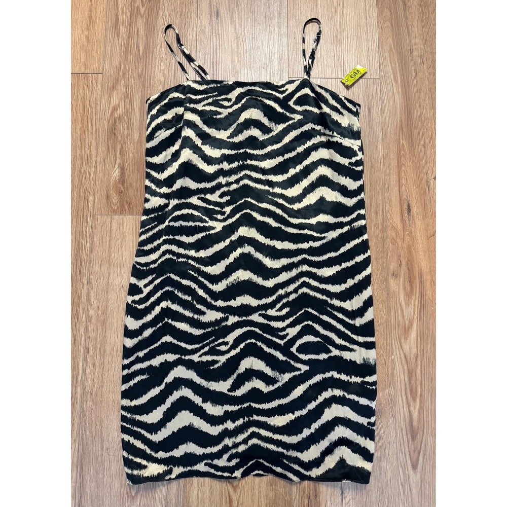 Gianni Bini Womens Zebra Tiger Print Slip Dress Mini Black Cream Size 2 NEW